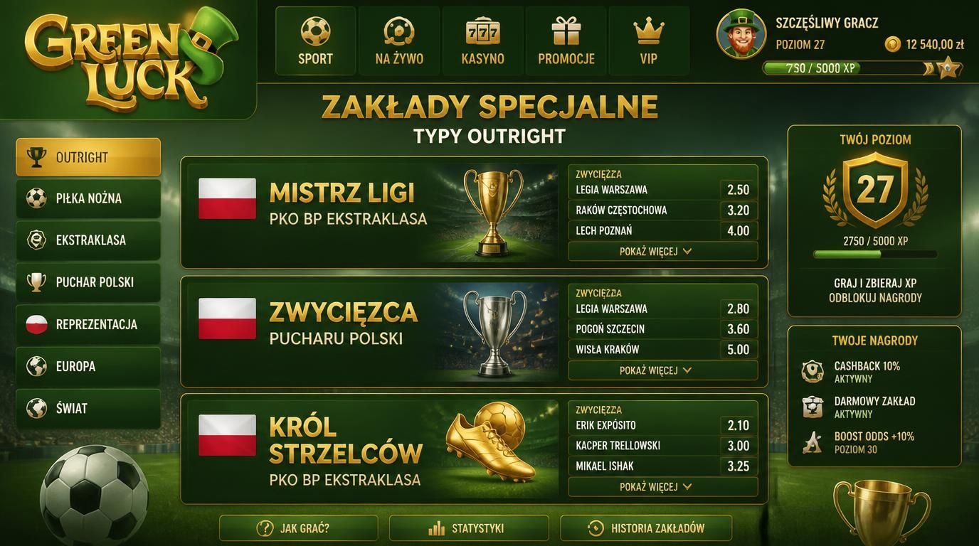 stół z typami outright, gracz wybiera zwycięzcę sezonu